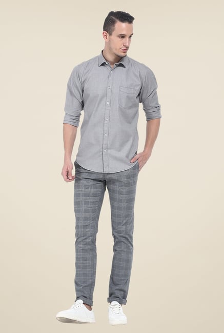 Basics Grey Textured Cotton Shirt Basics Grey Textured Cotton Shirt