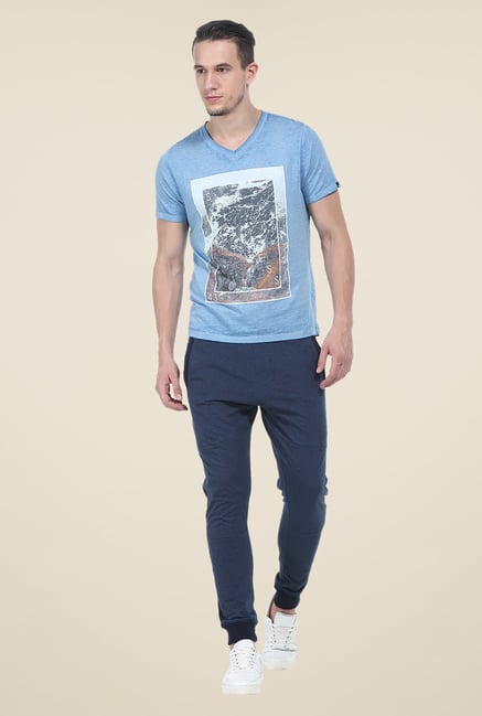 Basics Blue Printed T Shirt Basics Blue Printed T Shirt