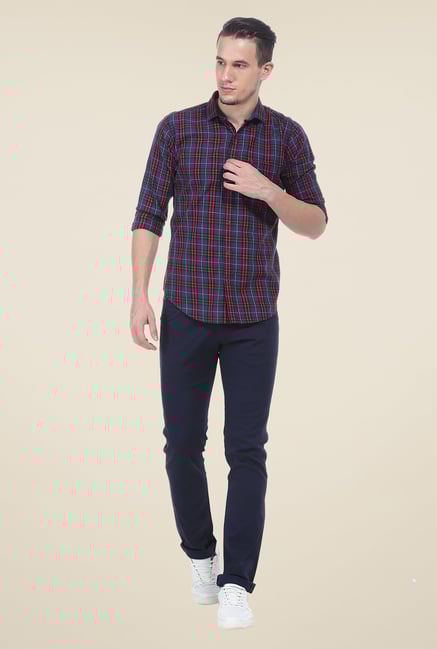 Basics Red & Navy Checks Slim Fit Cotton Shirt Basics Red & Navy Checks Slim Fit Cotton Shirt