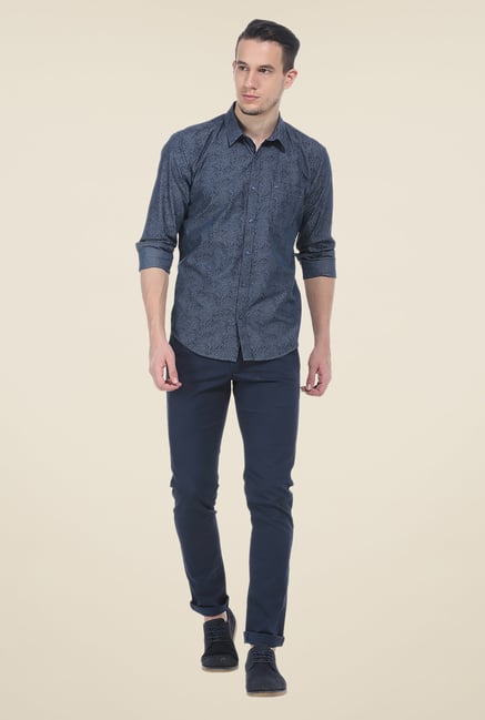 Basics Blue Printed Full Sleeve Cotton Shirt Basics Blue Printed Full Sleeve Cotton Shirt