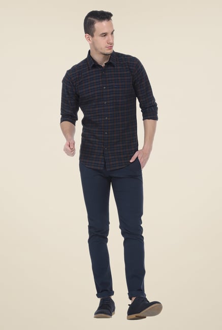 Basics Brown & Navy Checks Shirt Basics Brown & Navy Checks Shirt