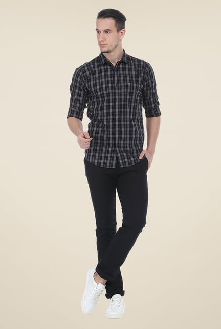 Basics Black Checks Slim Fit Cotton Shirt Basics Black Checks Slim Fit Cotton Shirt
