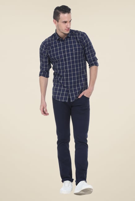 Basics Navy Checks Full Sleeve Cotton Shirt Basics Navy Checks Full Sleeve Cotton Shirt