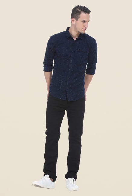 Basics Navy Printed Full Sleeve Shirt Basics Navy Printed Full Sleeve Shirt