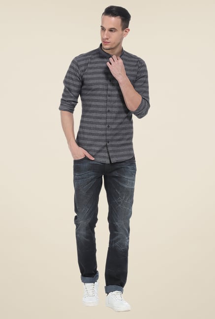 Basics Grey Striped Slim Fit Cotton Shirt Basics Grey Striped Slim Fit Cotton Shirt