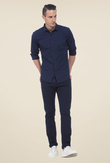 Basics Navy Printed Slim Fit Cotton Shirt Basics Navy Printed Slim Fit Cotton Shirt