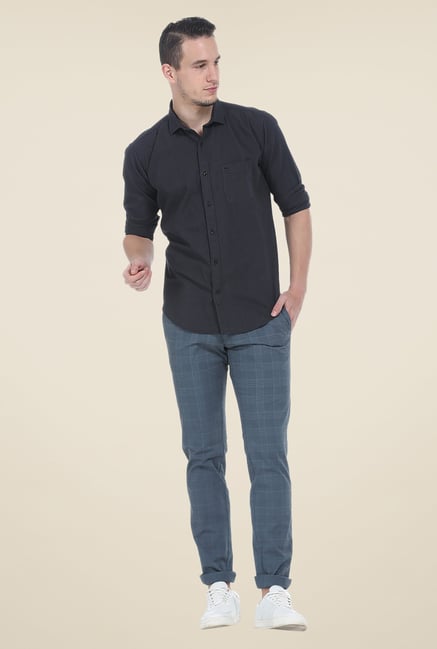 Basics Grey Textured Slim Fit Full Sleeve Shirt Basics Grey Textured Slim Fit Full Sleeve Shirt