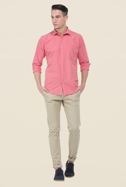 Basics Pink Self Print Slim Fit Cotton Shirt Basics Pink Self Print Slim Fit Cotton Shirt