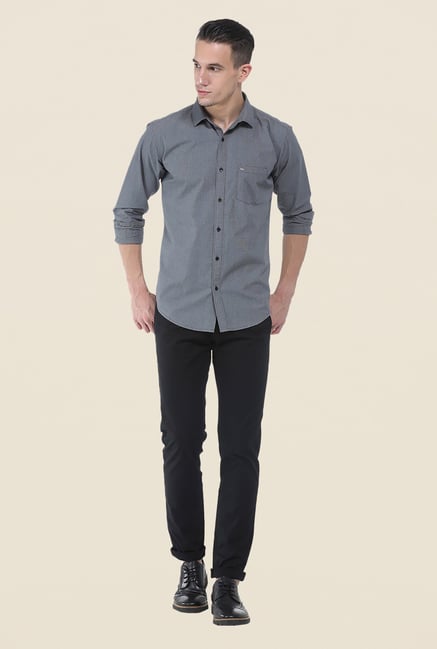 Basics Dark Grey Self Print Shirt Basics Dark Grey Self Print Shirt