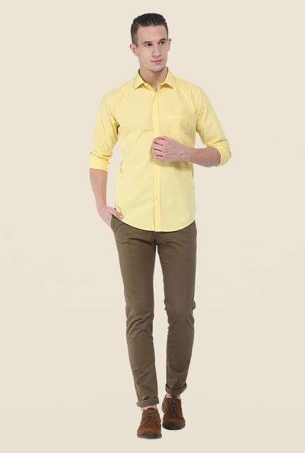 Basics Yellow Self Print Shirt Basics Yellow Self Print Shirt
