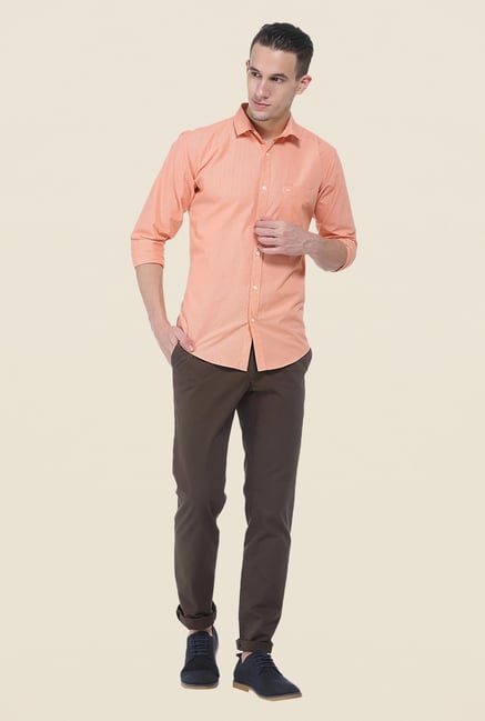 Basics Orange Self Print Shirt Basics Orange Self Print Shirt