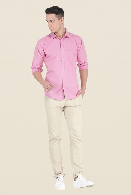 Basics Pink Self Print Shirt Basics Pink Self Print Shirt
