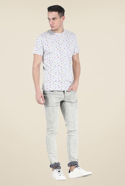 Basics Light Grey Printed Crew T Shirt Basics Light Grey Printed Crew T Shirt