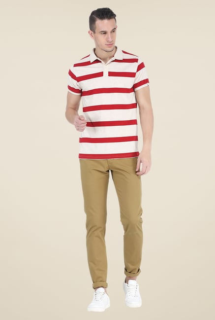 Basics Khaki Solid Elastane Tapered Fit Chinos Basics Khaki Solid Elastane Tapered Fit Chinos