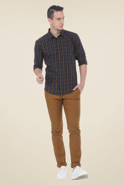 Basics Khaki Solid Elastane Skinny Fit Chinos Basics Khaki Solid Elastane Skinny Fit Chinos