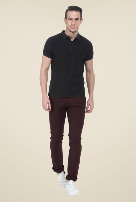 Basics Maroon Solid Elastane Skinny Fit Chinos Basics Maroon Solid Elastane Skinny Fit Chinos