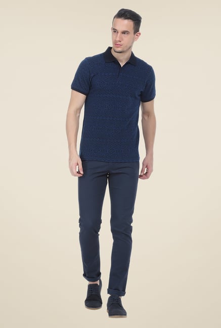 Basics Navy Textured Elastane Tapered Fit Chinos Basics Navy Textured Elastane Tapered Fit Chinos