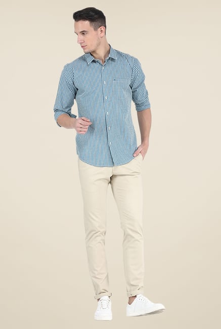 Basics Ecru Solid Elastane Tapered Fit Chinos Basics Ecru Solid Elastane Tapered Fit Chinos