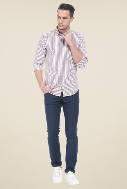Basics Navy Striped Elastane Skinny Fit chinos Basics Navy Striped Elastane Skinny Fit chinos