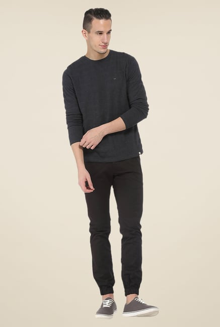 Basics Black Solid Tapered Fit Joggers Basics Black Solid Tapered Fit Joggers