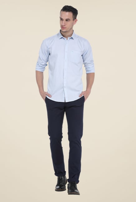 Basics Blue Textured Slim Fit Shirt Basics Blue Textured Slim Fit Shirt
