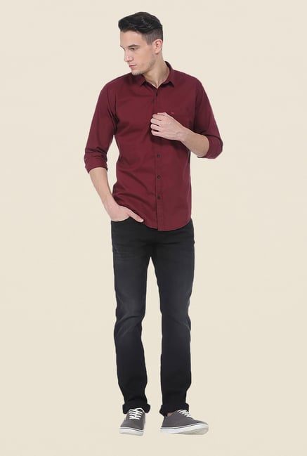 Basics Maroon Solid Shirt Basics Maroon Solid Shirt