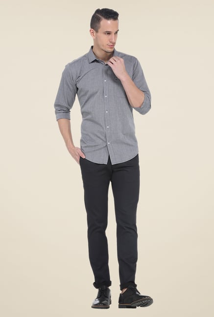 Basics Grey Textured Slim Fit Cotton Shirt Basics Grey Textured Slim Fit Cotton Shirt
