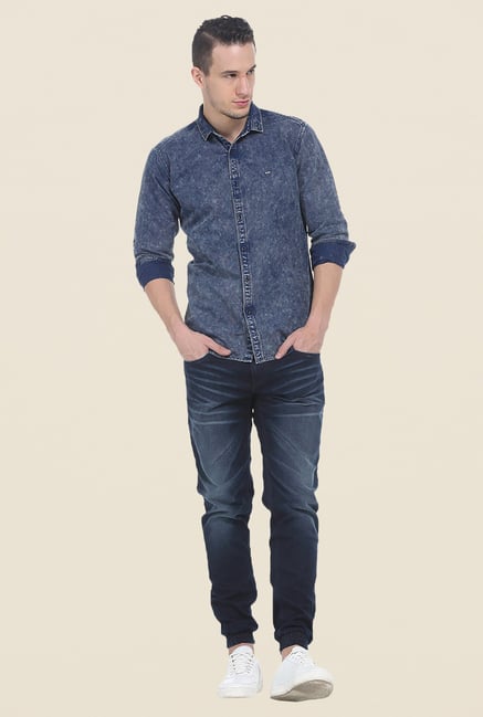 Basics Blue Textured Full Sleeve Shirt Basics Blue Textured Full Sleeve Shirt