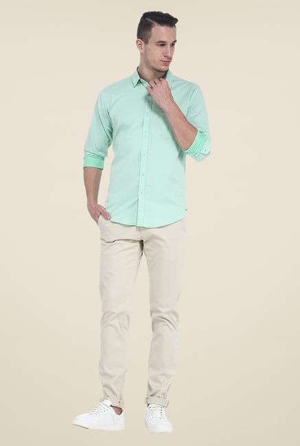 Basics Green Solid Slim Fit Shirt Basics Green Solid Slim Fit Shirt