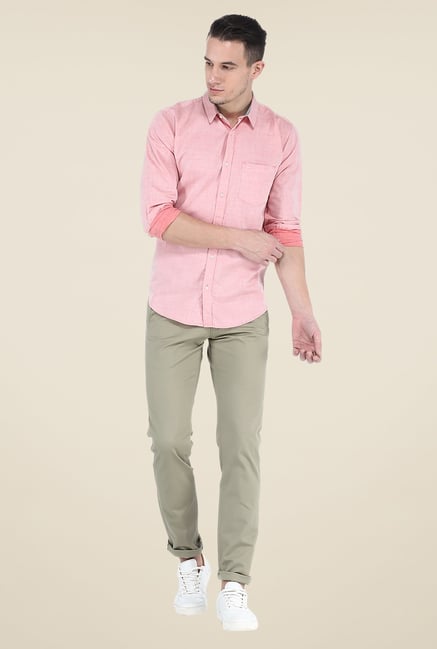 Basics Pink Solid Slim Fit Shirt Basics Pink Solid Slim Fit Shirt