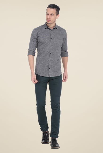 Basics Grey Textured Full Sleeve Cotton Shirt Basics Grey Textured Full Sleeve Cotton Shirt
