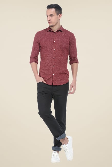 Basics Maroon Textured Shirt Basics Maroon Textured Shirt