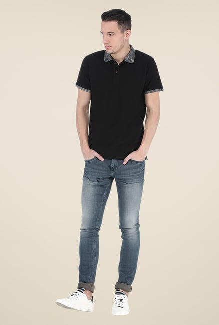 Basics Black Polo Solid T Shirt Basics Black Polo Solid T Shirt