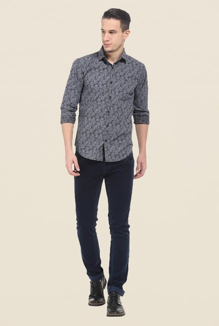 Basics Grey Printed Slim Fit Cotton Shirt Basics Grey Printed Slim Fit Cotton Shirt