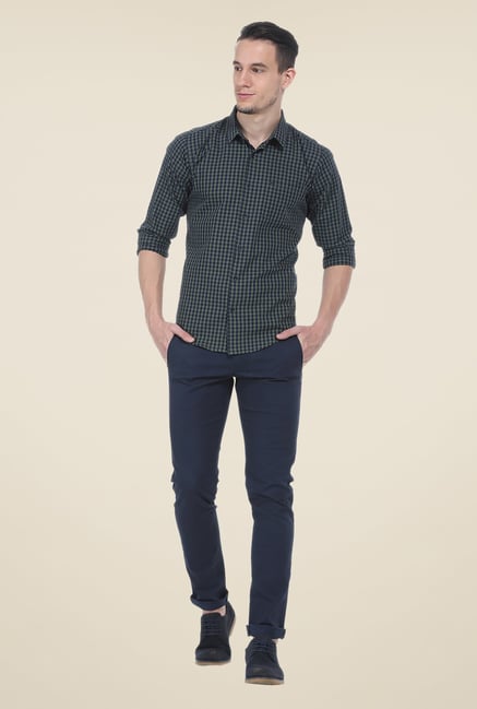 Basics Olive Checks Slim Fit Cotton Shirt Basics Olive Checks Slim Fit Cotton Shirt