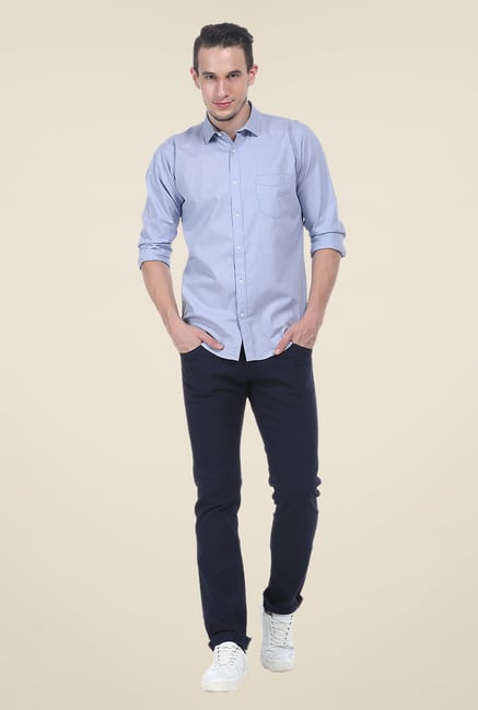 Basics Blue Textured Full Sleeve Cotton Shirt Basics Blue Textured Full Sleeve Cotton Shirt
