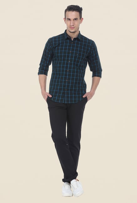 Basics Green Slim Fit Full Sleeve Shirt Basics Green Slim Fit Full Sleeve Shirt