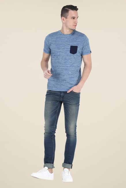 Basics Blue Printed Crew T Shirt Basics Blue Printed Crew T Shirt