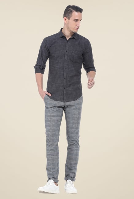 Basics Grey Checks Elastane Tapered Fit Chinos Basics Grey Checks Elastane Tapered Fit Chinos