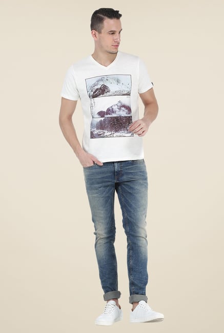 Basics Ecru Printed T Shirt Basics Ecru Printed T Shirt
