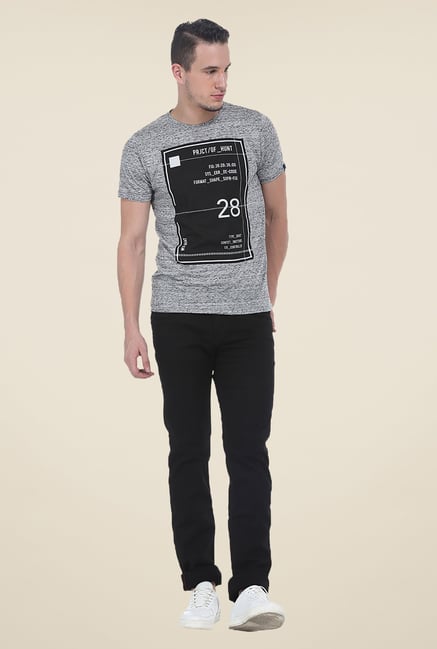 Basics Grey Printed Crew T Shirt Basics Grey Printed Crew T Shirt