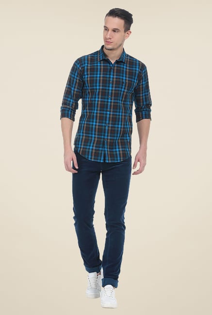 Basics Blue Solid Elastane Skinny Fit Chinos Basics Blue Solid Elastane Skinny Fit Chinos