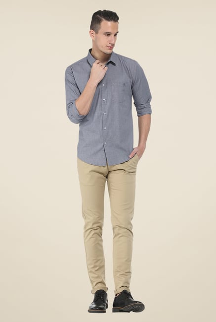 Basics Beige Solid Elastane Tapered Fit Chinos Basics Beige Solid Elastane Tapered Fit Chinos