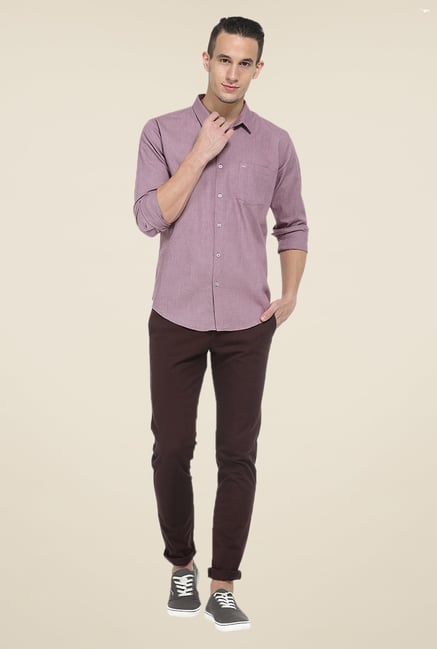 Basics Brown Solid Elastane Tapered Fit Chinos Basics Brown Solid Elastane Tapered Fit Chinos