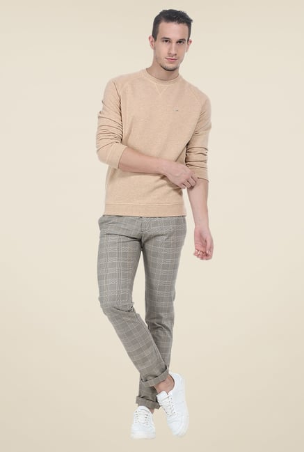 Basics Grey Checks Elastane Tapered Fit Chinos Basics Grey Checks Elastane Tapered Fit Chinos