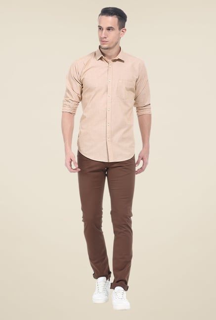 Basics Brown Solid Elastane Skinny Fit Chinos Basics Brown Solid Elastane Skinny Fit Chinos