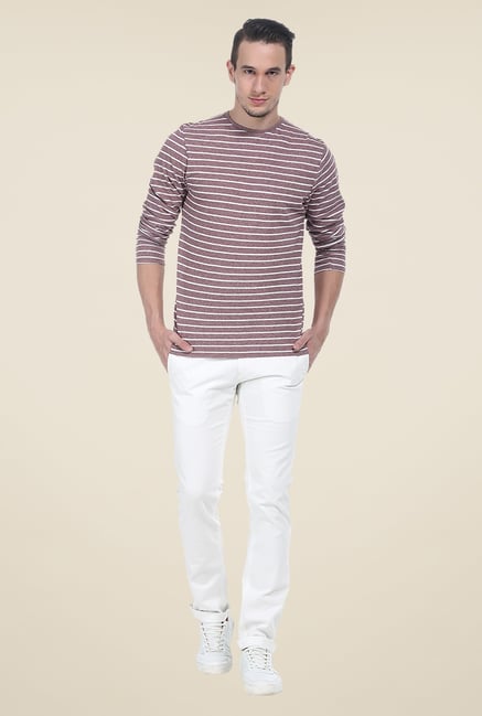 Basics White Herringbone Solid Skinny Fit Chinos Basics White Herringbone Solid Skinny Fit Chinos