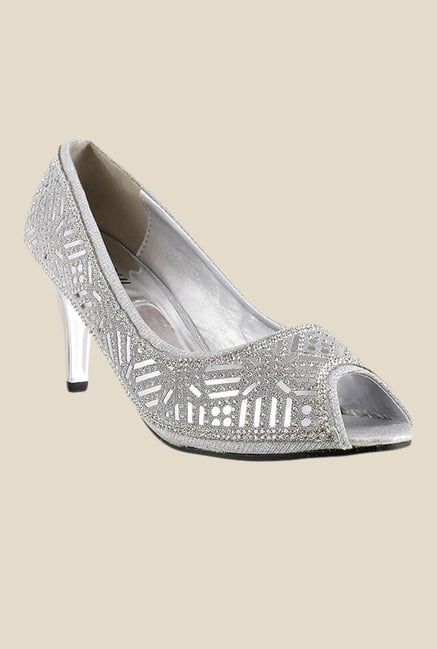Mochi Silver Peeptoe Stilettos Mochi Silver Peeptoe Stilettos