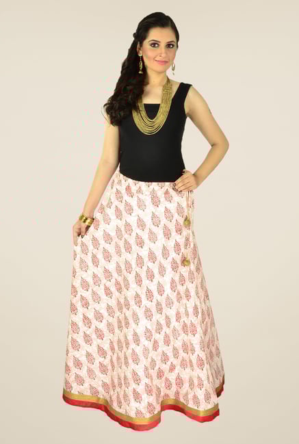 9rasa White Printed Skirt 9rasa White Printed Skirt