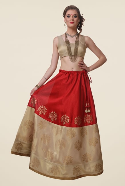 9rasa Red & Beige Printed Flared Skirt 9rasa Red & Beige Printed Flared Skirt